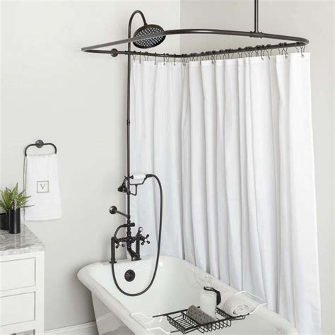 clawfoot tub shower enclosure with faucet and metal showerhead|shower fixture for clawfoot tub.